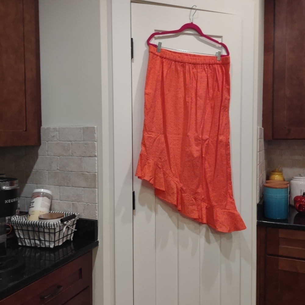 NWOT J Crew Eyelet Asymmetrical Red Orange Skirt - XL